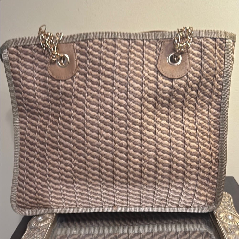 Elegant Tan Quilted Tote Bag